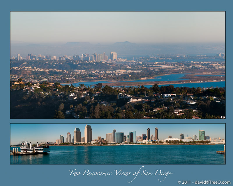 Two Panoramic Views of San Diego - San Diego, California skyline - July 12, 2009 and April 21, 2009